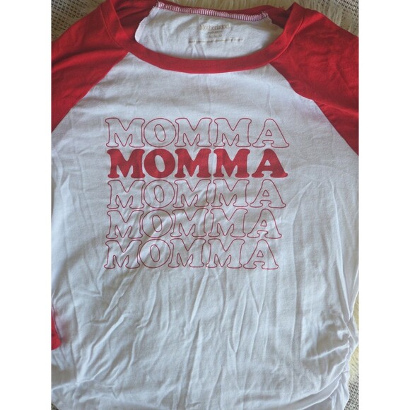 Motherhood Maternity Momma 3/4 Sleeve Red & White Baseball Maternity Tee M - Picture 3 of 6